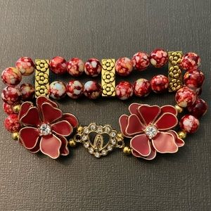 2 Stranded Red Flowers Bracelet